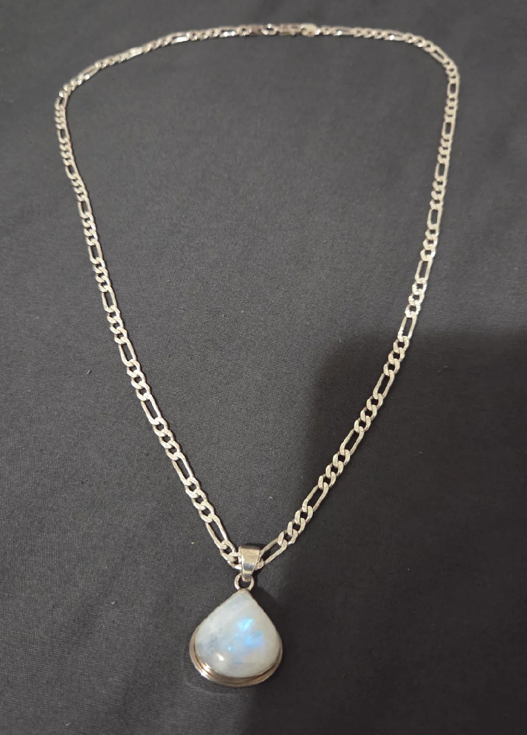 925 sterling Silver diamond cut necklace with Moonstone Pendant thumbnail