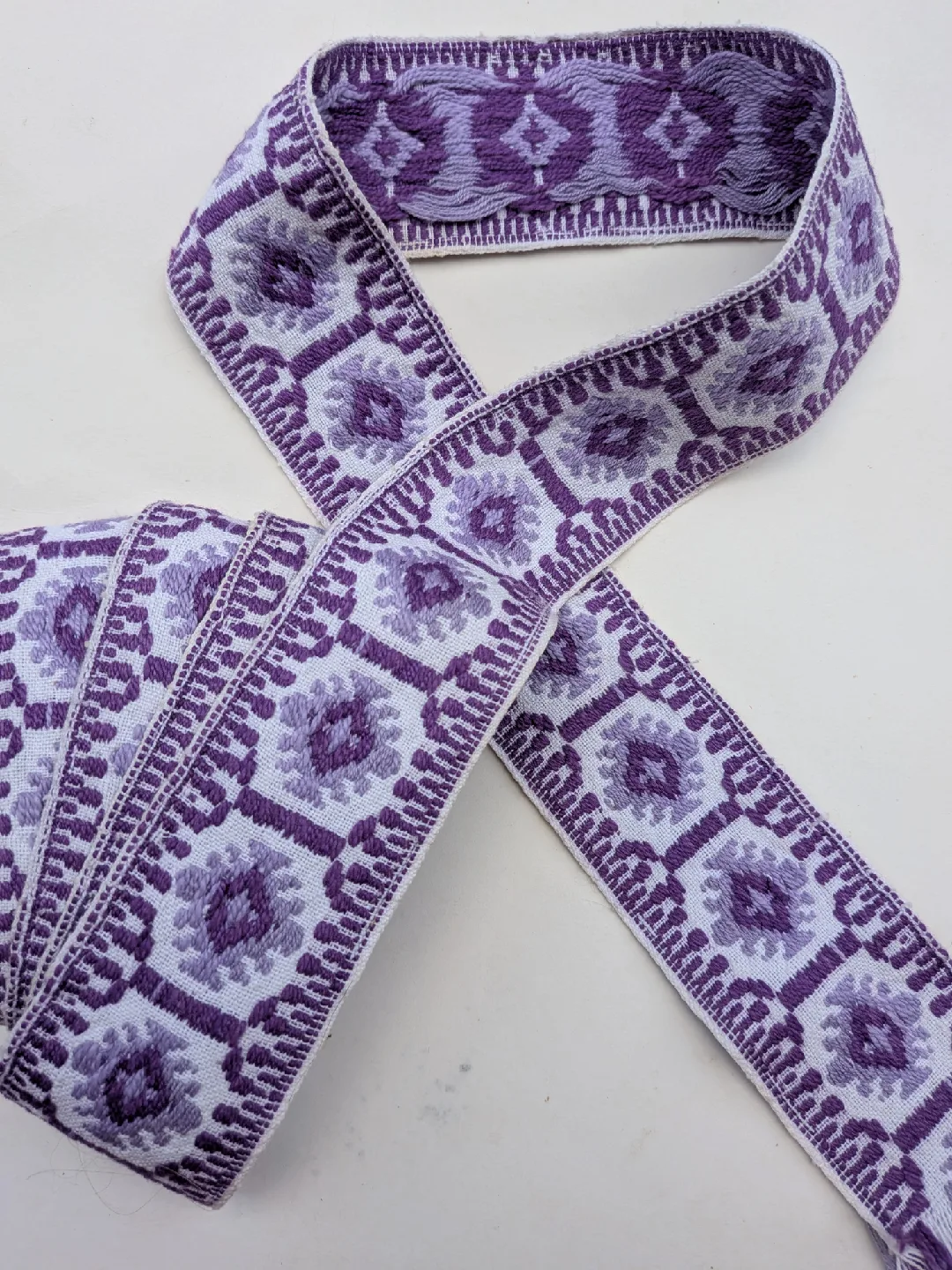 Vintage 1950's Purple & White hand woven Trim - Two yards thumbnail