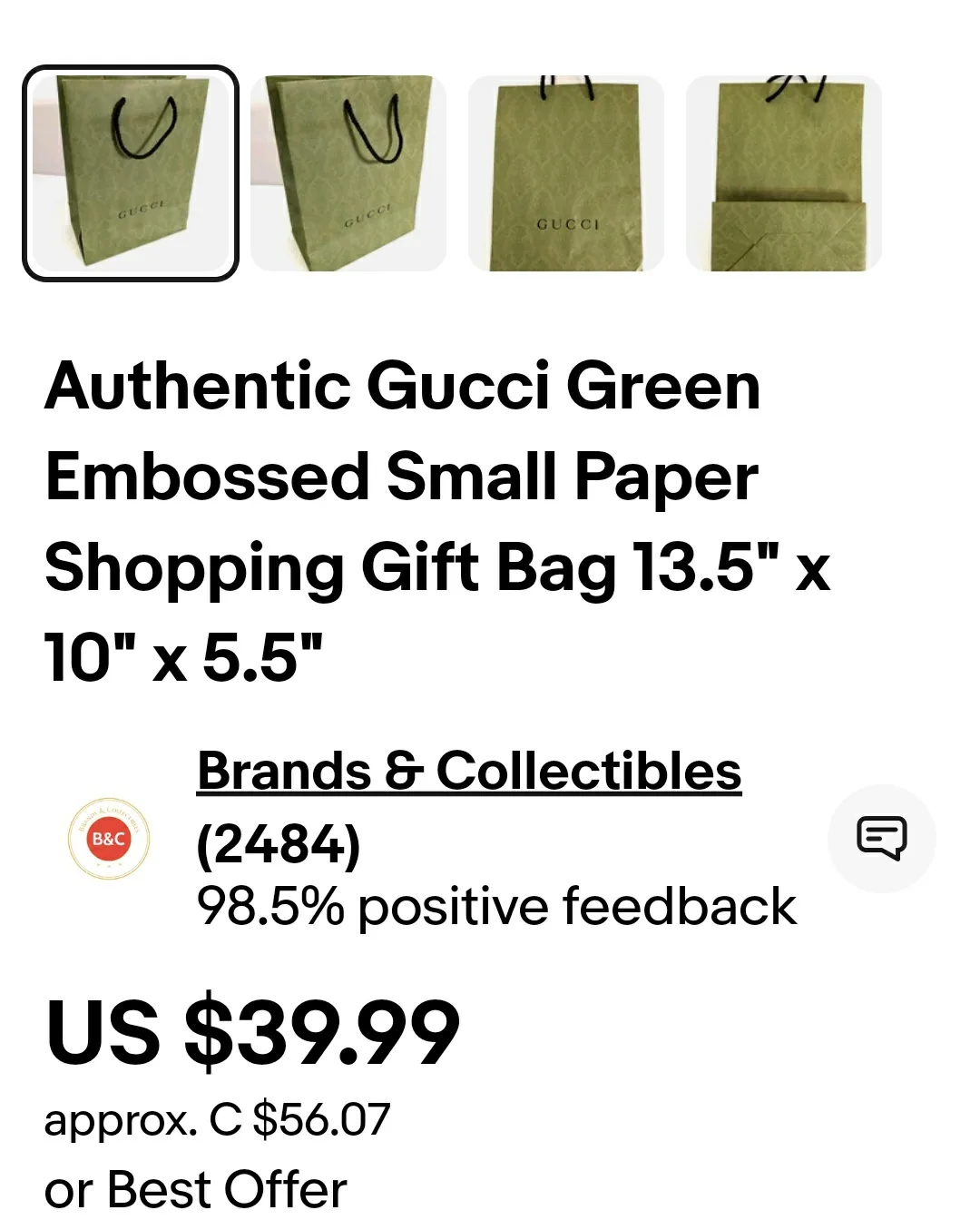Gucci Green Embossed Small Paper Shopping Bag image indicator(4)