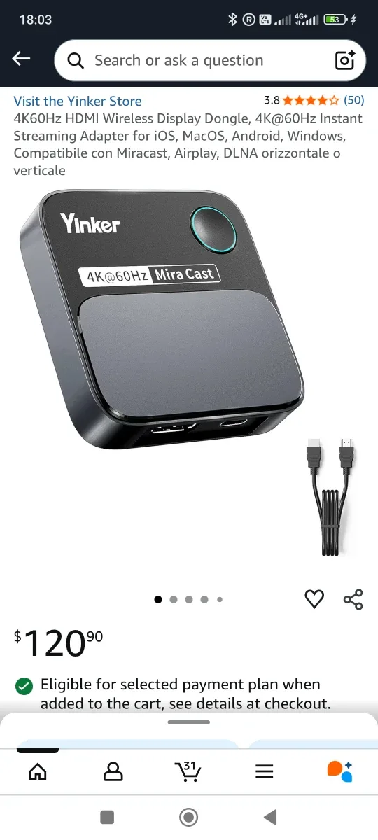 Yinker 4K@60Hz HDMI Wireless Display Dongle - New image indicator(2)