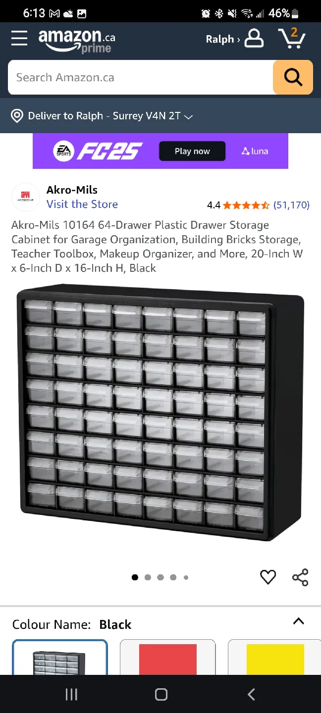 Akro-Mils 10164 64-Drawer Plastic Storage Cabinet - Black image indicator(5)