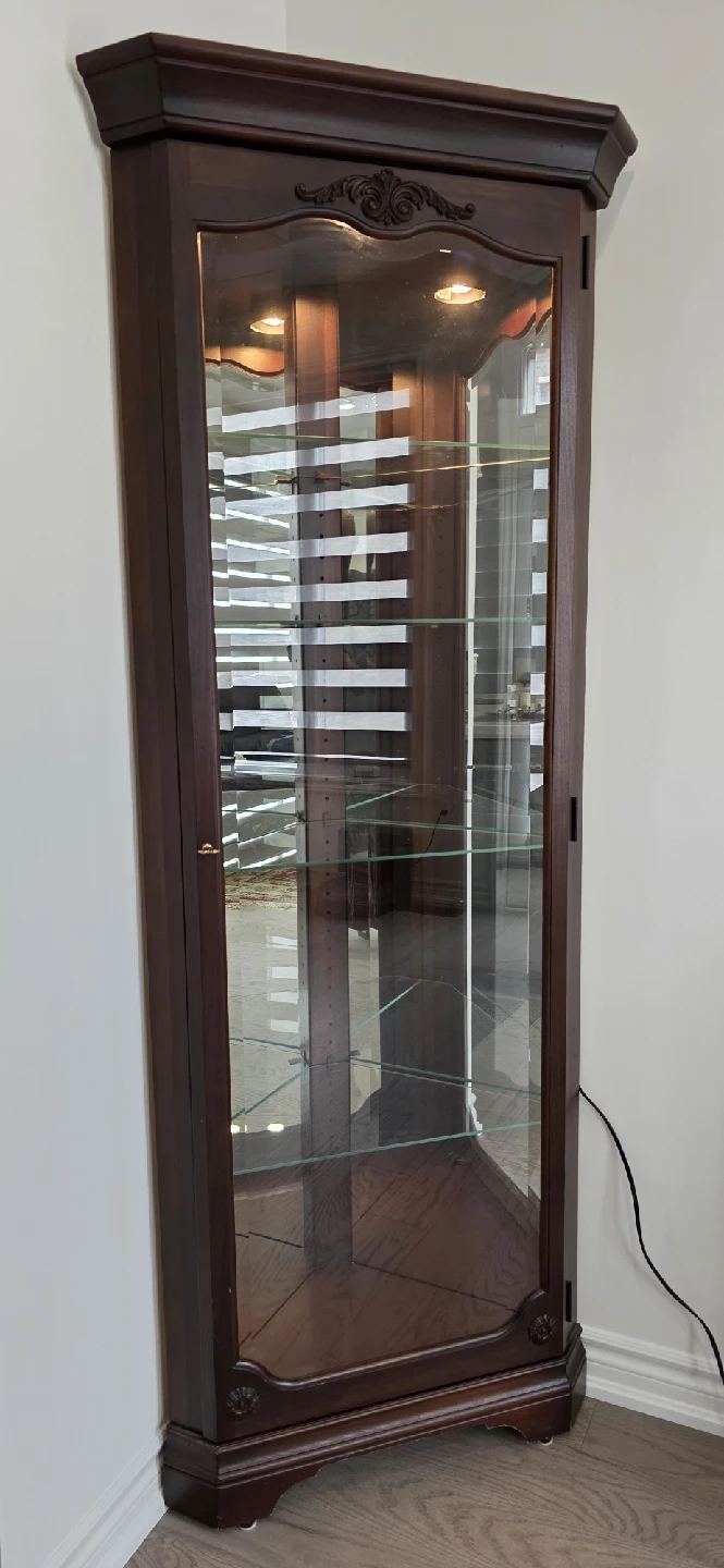 Corner Curio Cabinet - Dark Wood Finish