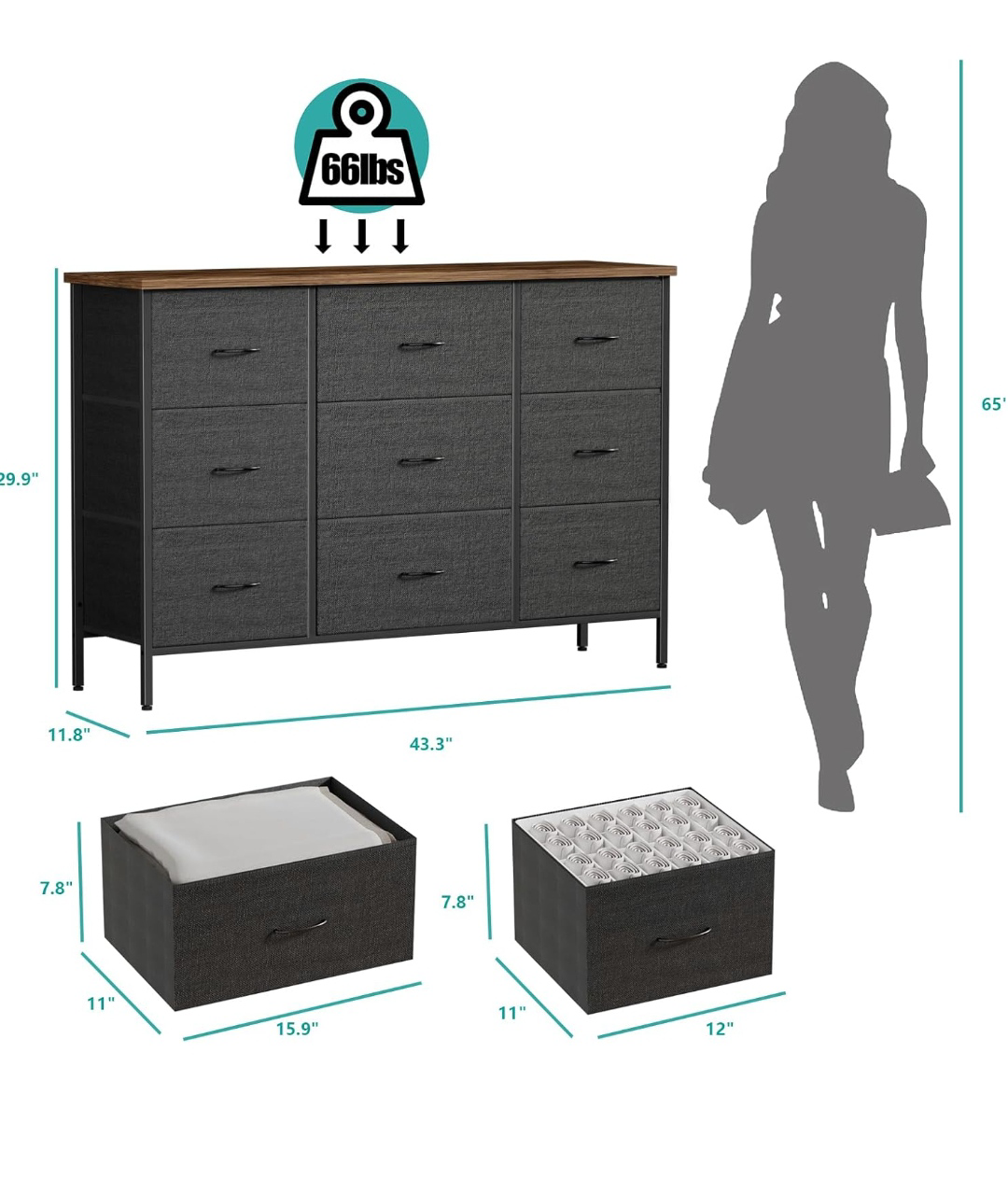 9 Drawer Fabric Dresser Storage Tower - photo 3