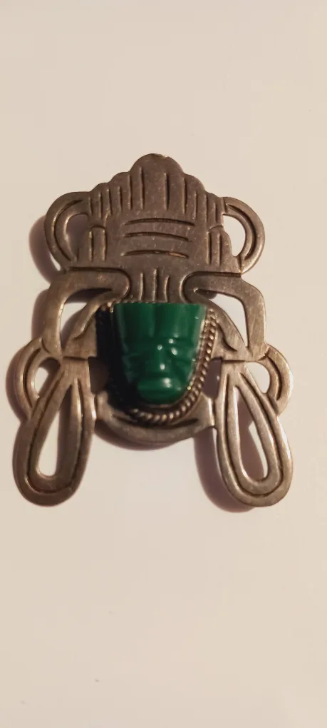 Mexican Sterling Silver Aztec Mayan Mask Brooch thumbnail