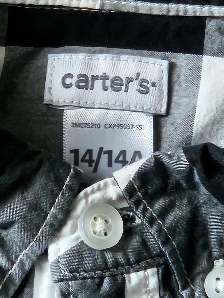 Carter's Black & White Plaid Button-Down Shirt - Size 14/14A image indicator(2)