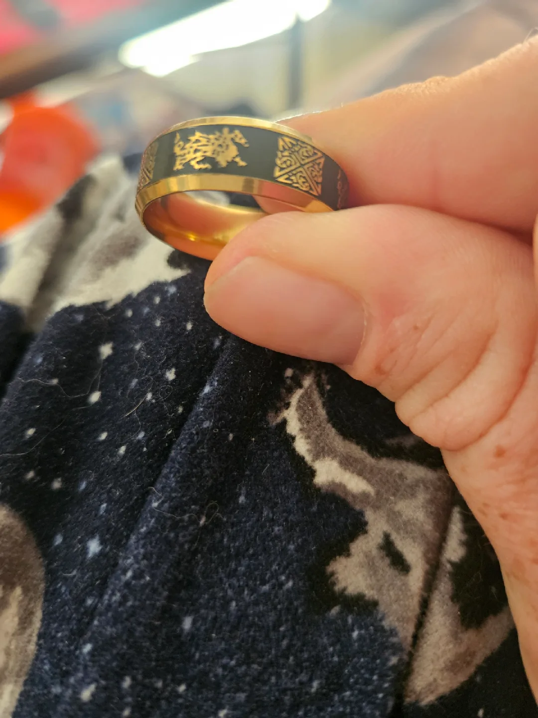 Size 12 Gold & Black Ring, It's A dragon on it thumbnail