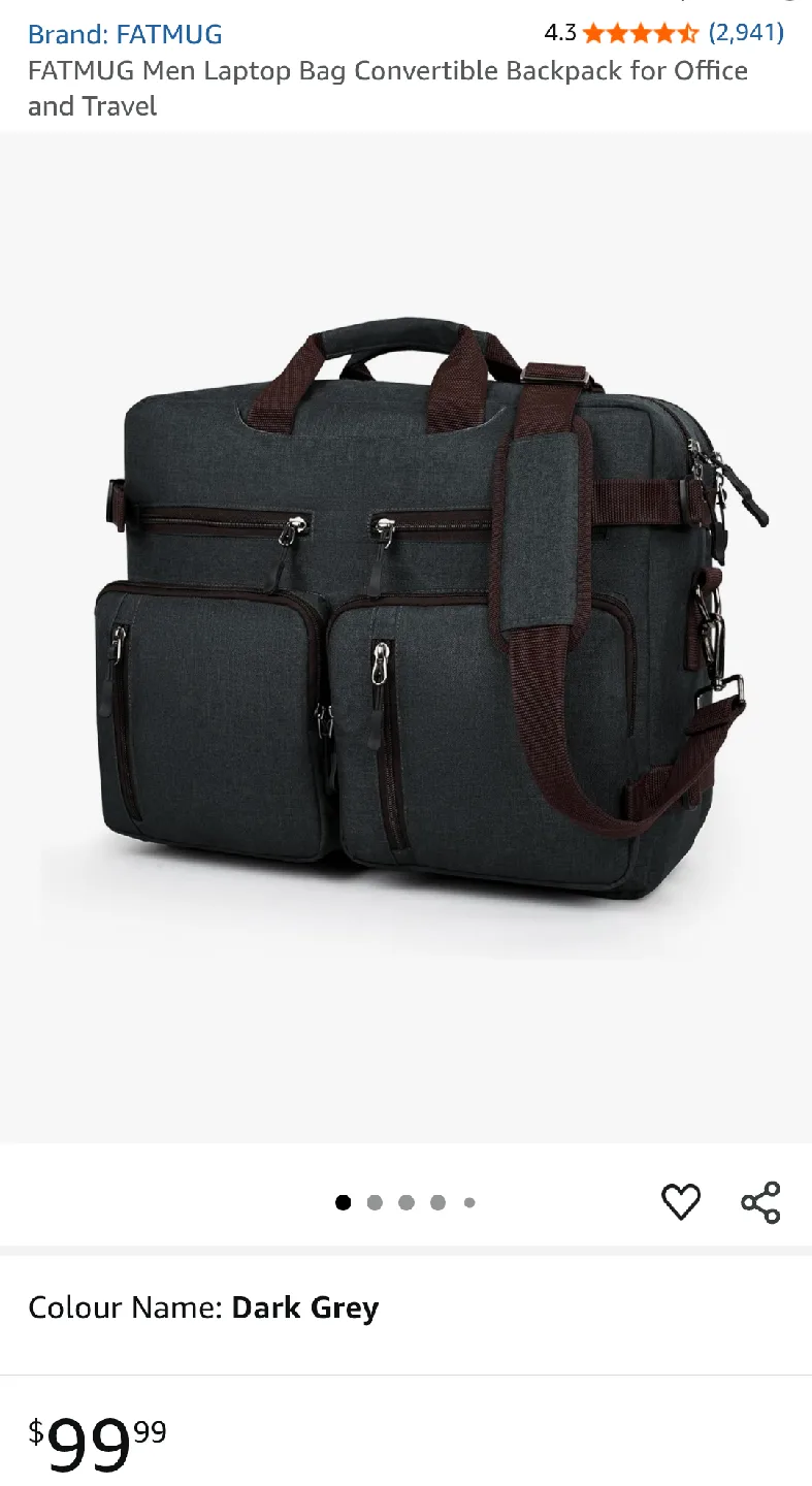 FATMUG Men Laptop Bag Convertible Backpack - Dark Grey image indicator(3)