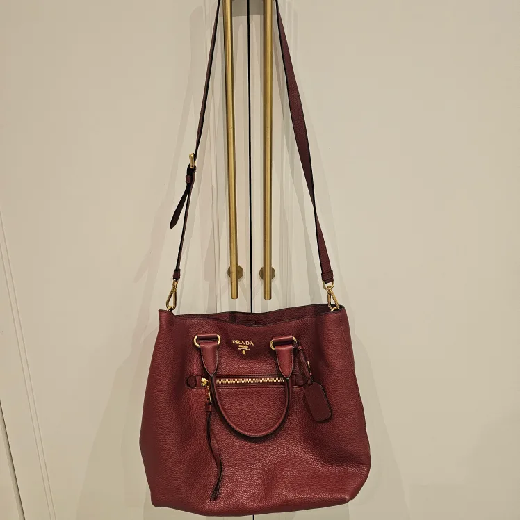 Prada Milano Leather Tote Bag - Burgundy image indicator(4)