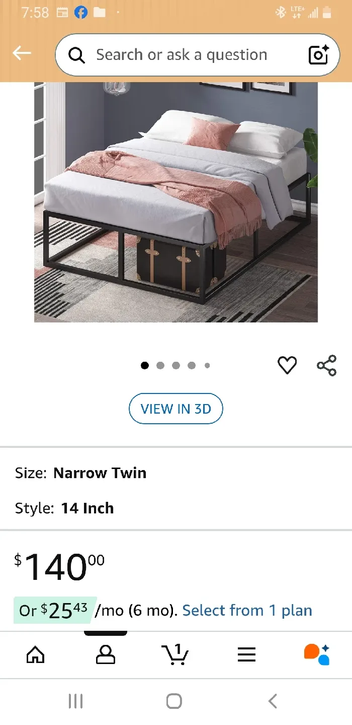 Metal Bed Frame Narrow  twin - 74x30×14 inches BNIB image indicator(2)