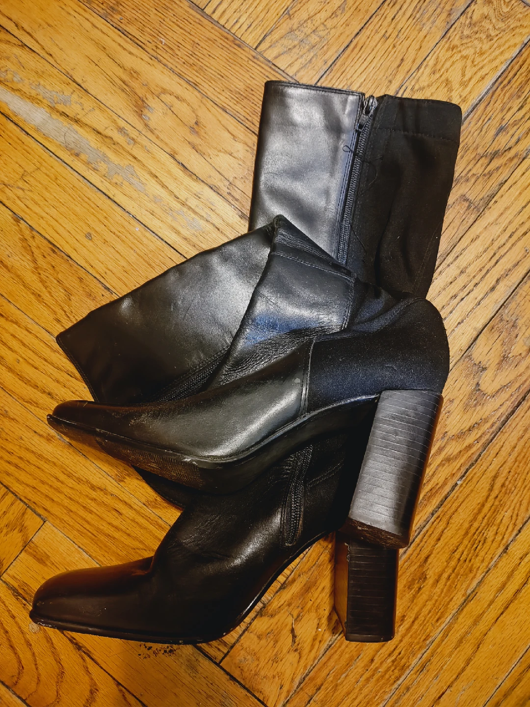 Black Leather Over-the-Knee Boots Zip Stretchy closure 8.5 Used - photo 5