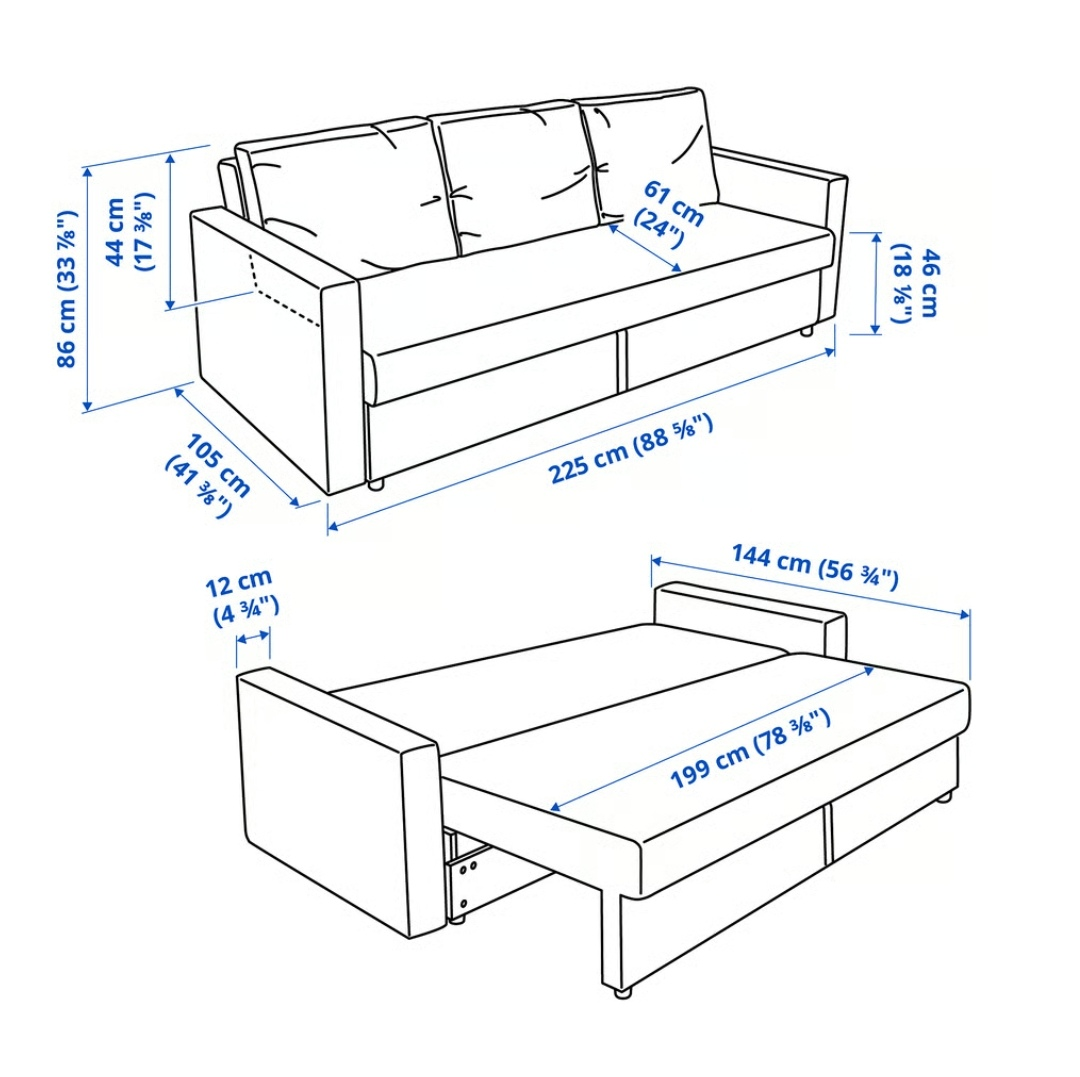 Grey Sofa Bed - 88 5/8" x 33 7/8" - photo 5