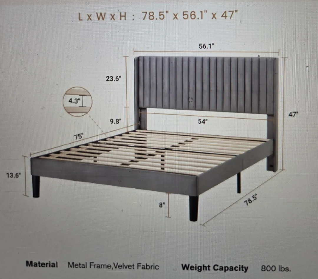 QUICK SALE: Upholstered Platform Wingback  Bed Frame image indicator(3)
