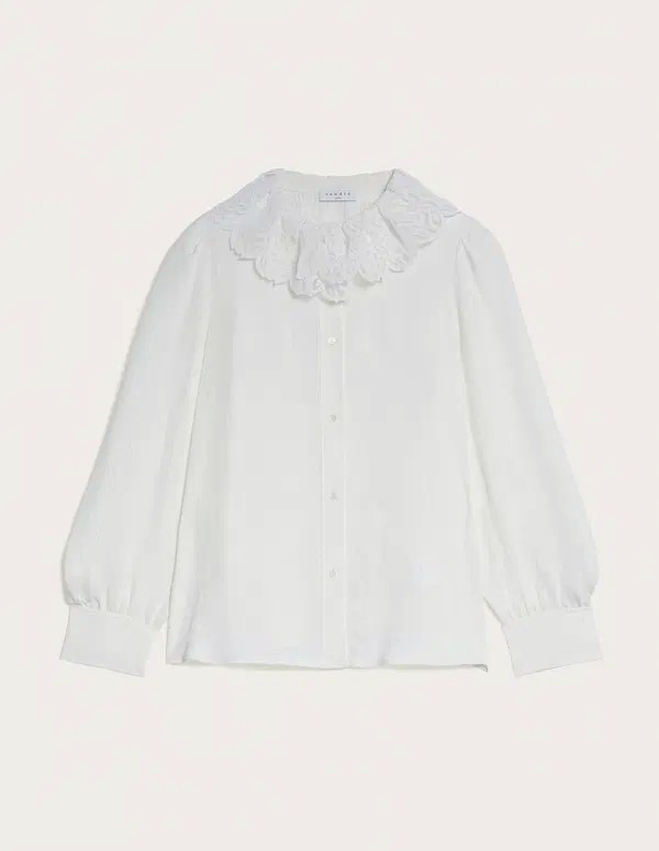 BNWT Sandro White silk lace collar shirt