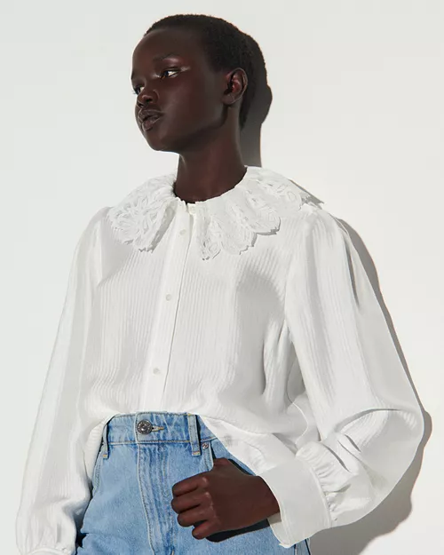 BNWT Sandro White silk lace collar shirt - photo 3