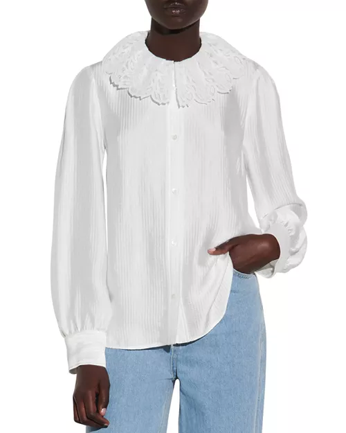 BNWT Sandro White silk lace collar shirt - photo 4