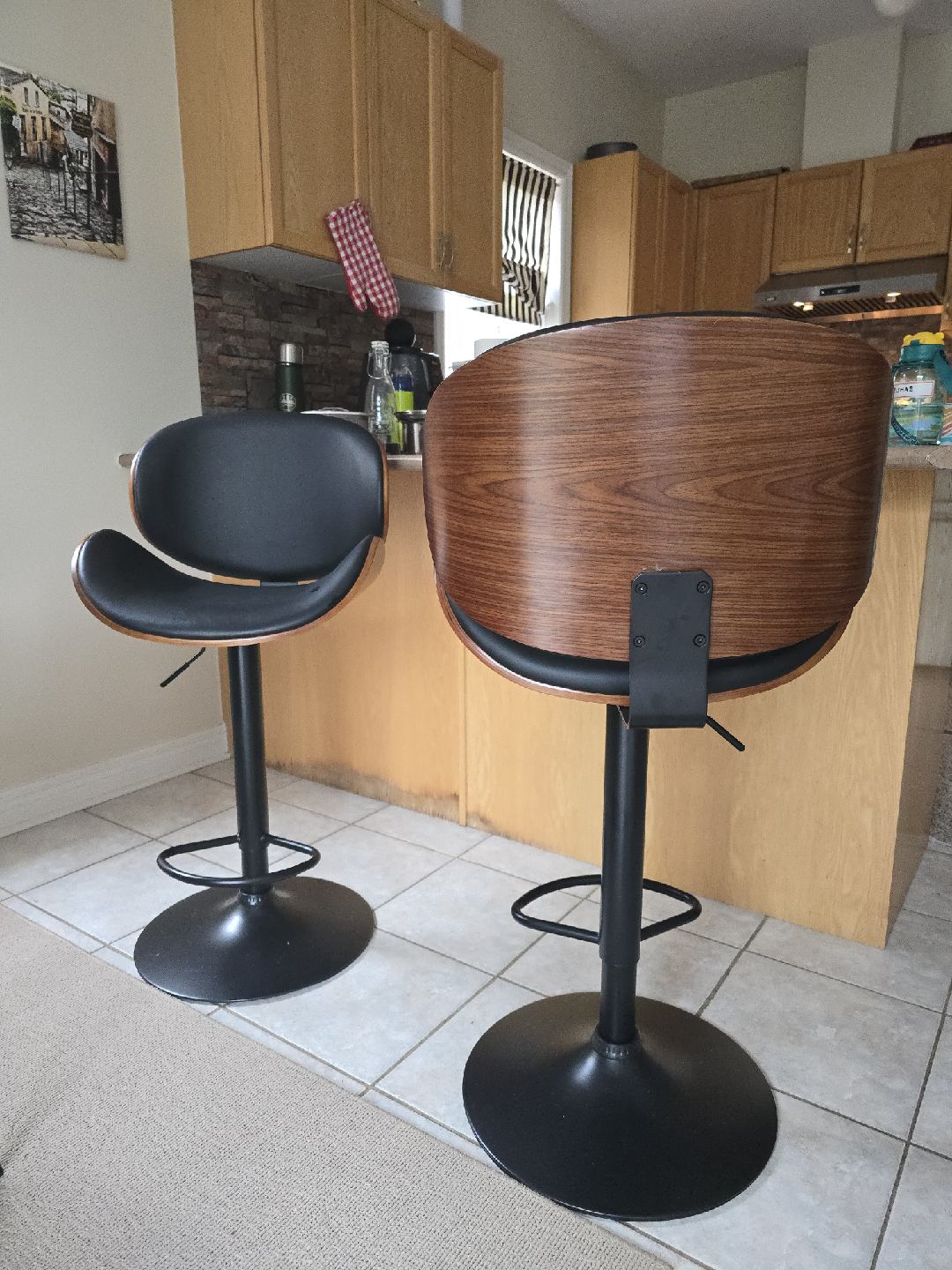 Set of 2 Black & Wood Bar Stools