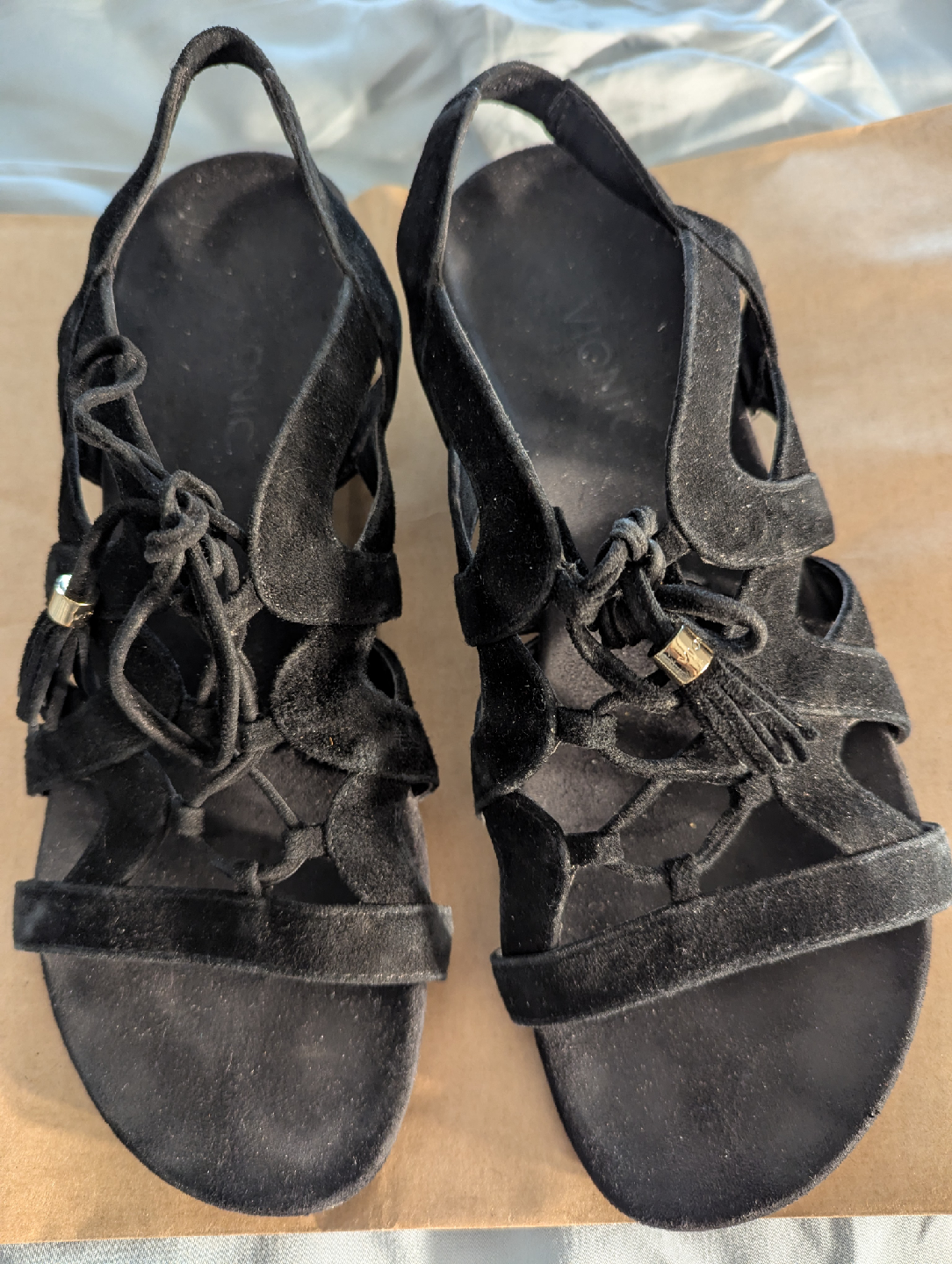 Vionic Black Suede Wedge Sandals Size 8