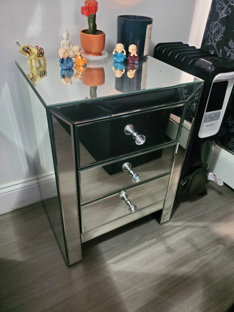 Mirrored 3-Drawer Nightstand