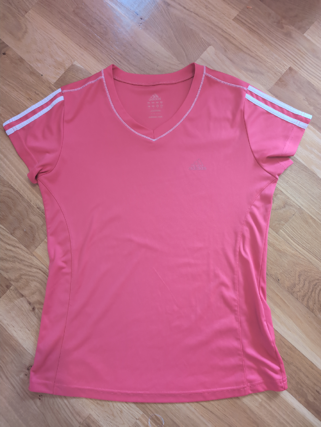 Adidas Pink T-Shirt with White Stripes M size