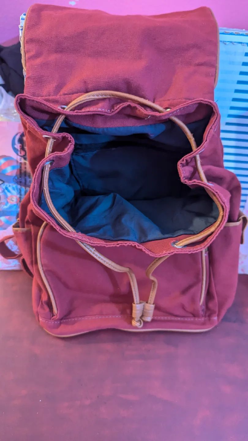 Burgundy Backpack with Brown Straps image indicator(2)