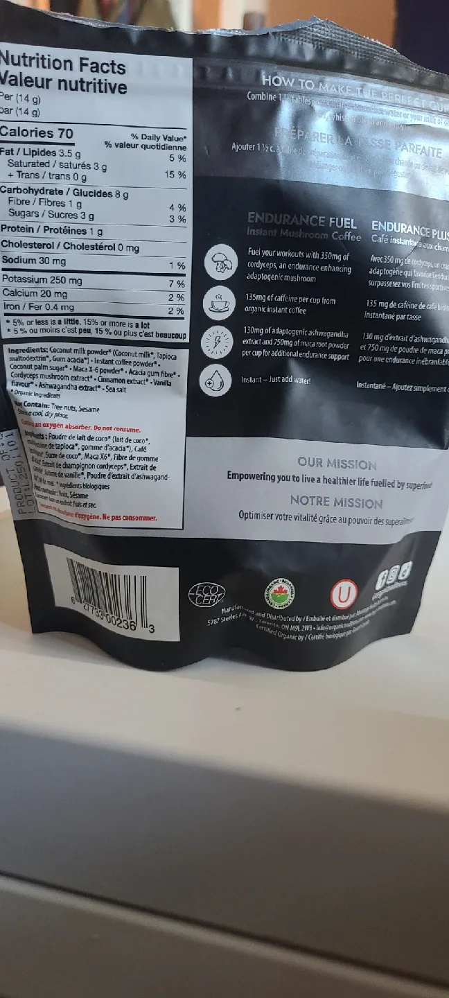 Organic Traditions Endurance Fuel Instant Mushroom Coffee image indicator(2)