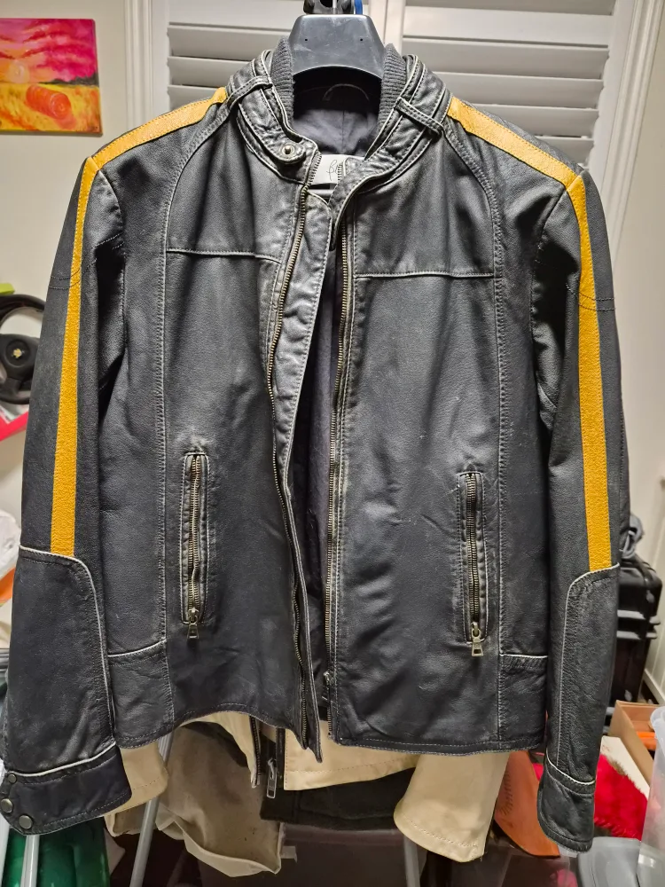 Leather Jacket - Black with Yellow Stripes thumbnail