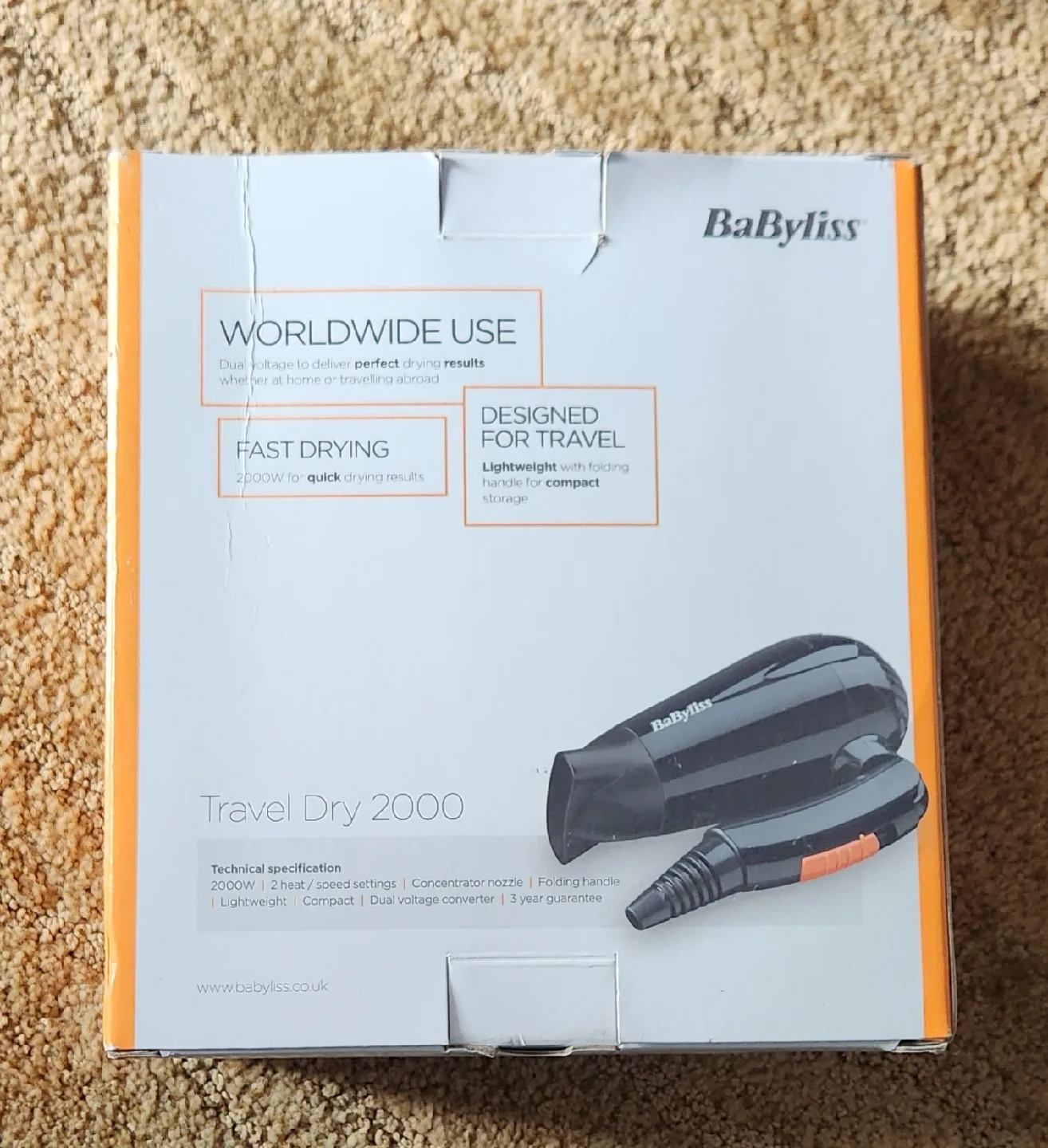 Babyliss Travel Dry 2000 Hair Dryer - Compact image indicator(2)