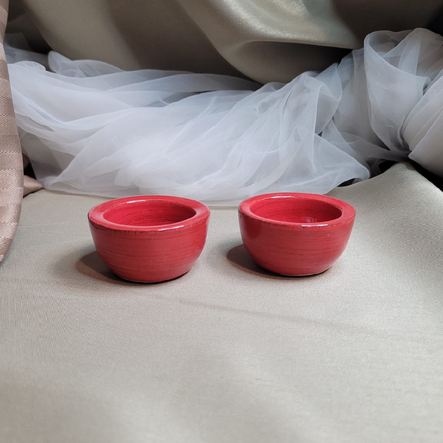 Pair of Little Red Ceramic Tealight Candle Holders Trinket... - photo 5