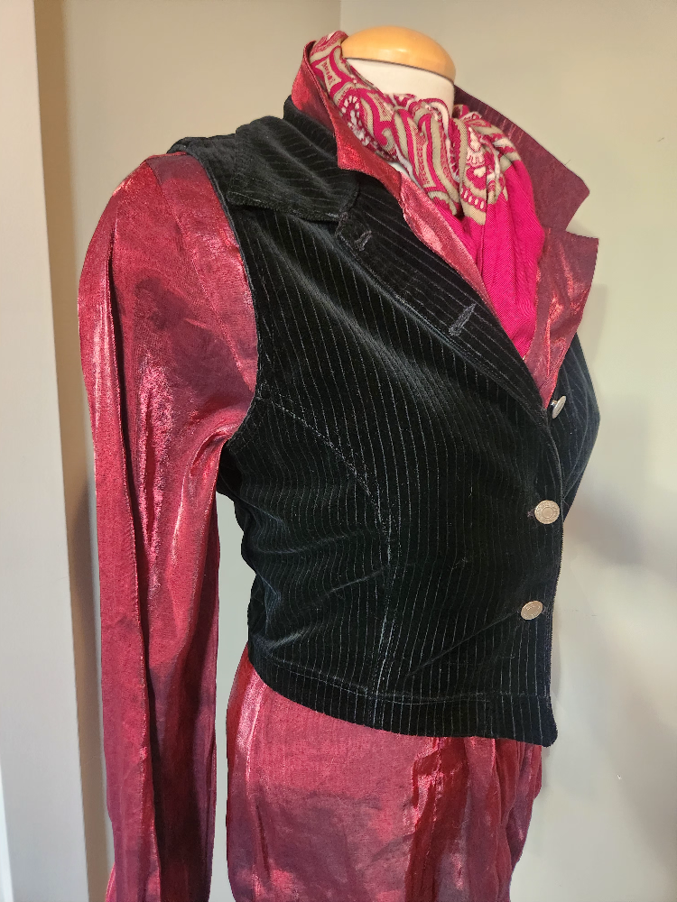 vintage GAP brand Black Velvet Pinstripe Vest size small - photo 4