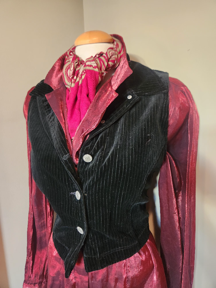 vintage GAP brand Black Velvet Pinstripe Vest size small - photo 5