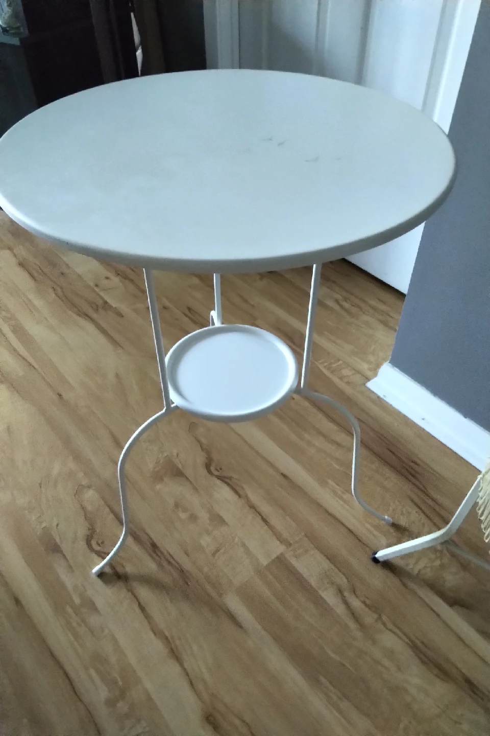 IKEA White Round Side Table with Shelf - photo 3