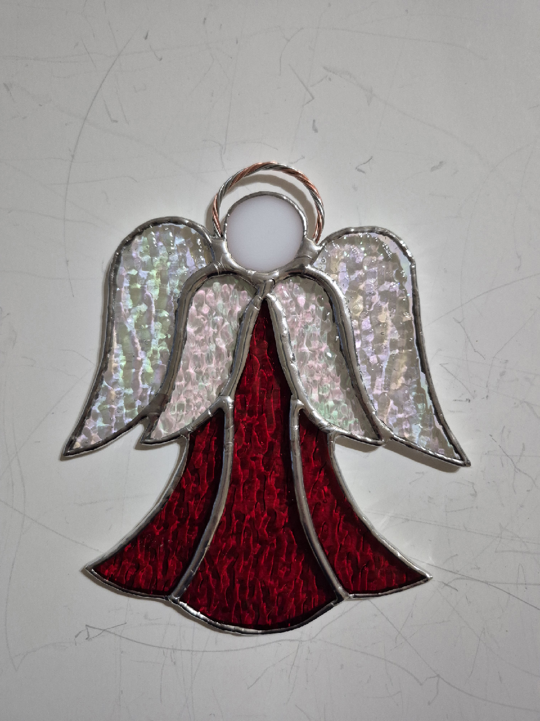 Stained glass red angel suncatcher