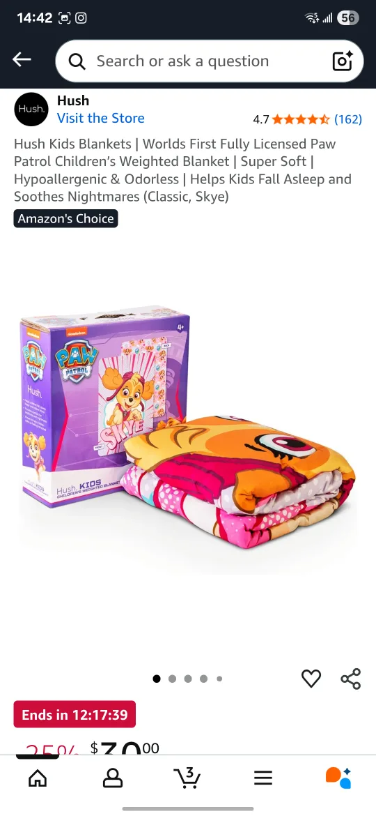 Hush Kids Paw Patrol Weighted Blanket - Skye thumbnail