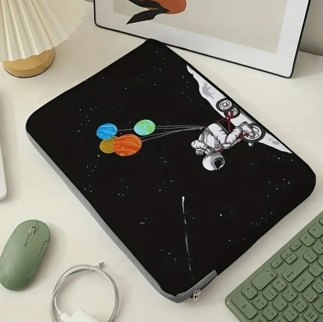 New Laptop Black Bottom Bicycle Astronaut Zipper Cover image indicator(2)