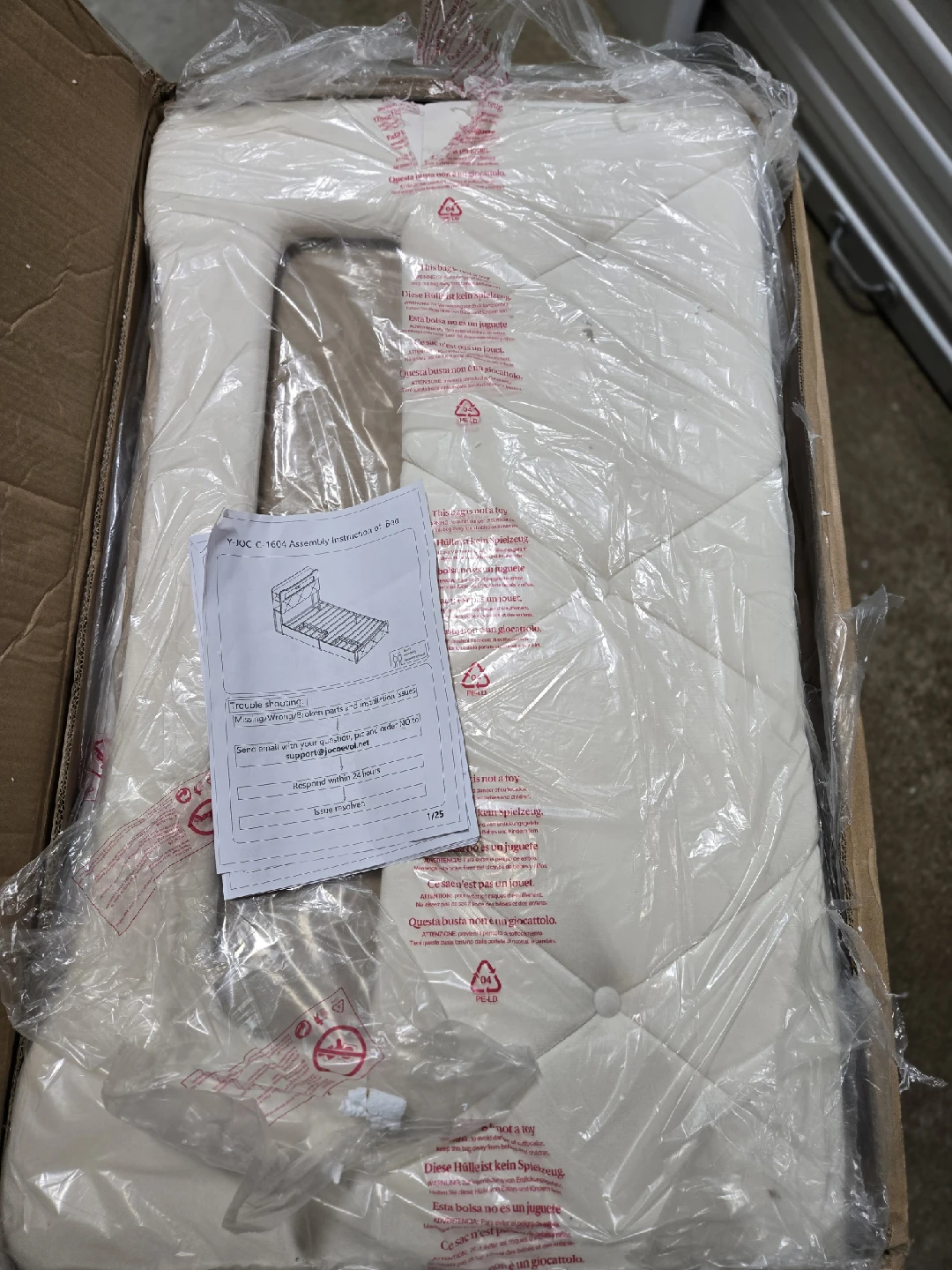 Jacoeval Twin Upholstered LED Bed Frame - Beige - photo 3