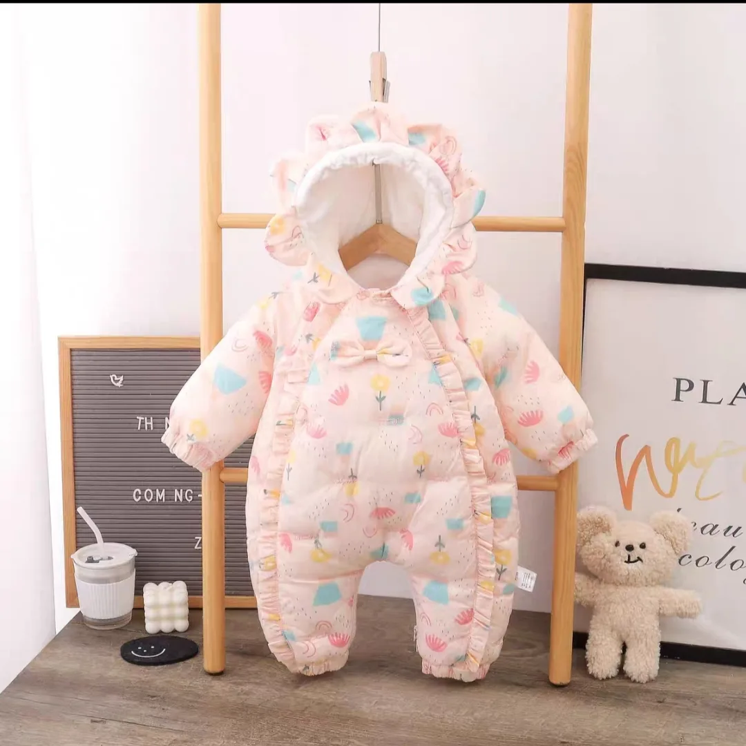 Baby Snowsuit - Pink with Floral Print thumbnail