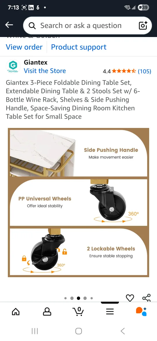 (FINAL SALE);3-Piece Foldable Dining Table Set image indicator(5)