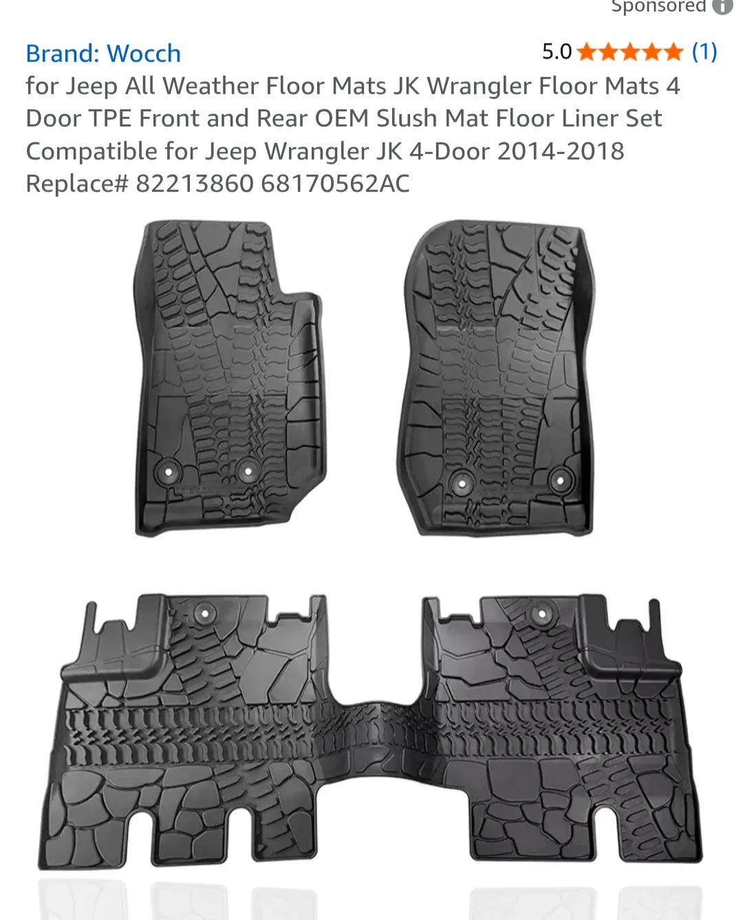 Wocch Jeep Wrangler JK Floor Mats - Black thumbnail