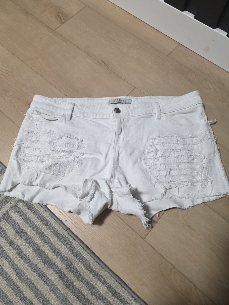 Guess White Denim Distressed Shorts