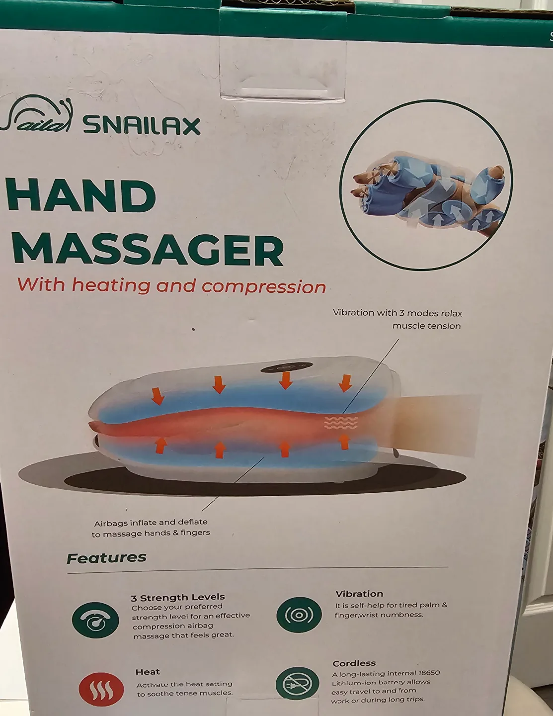 Snailax Hand Massager with Heat & Compression image indicator(2)