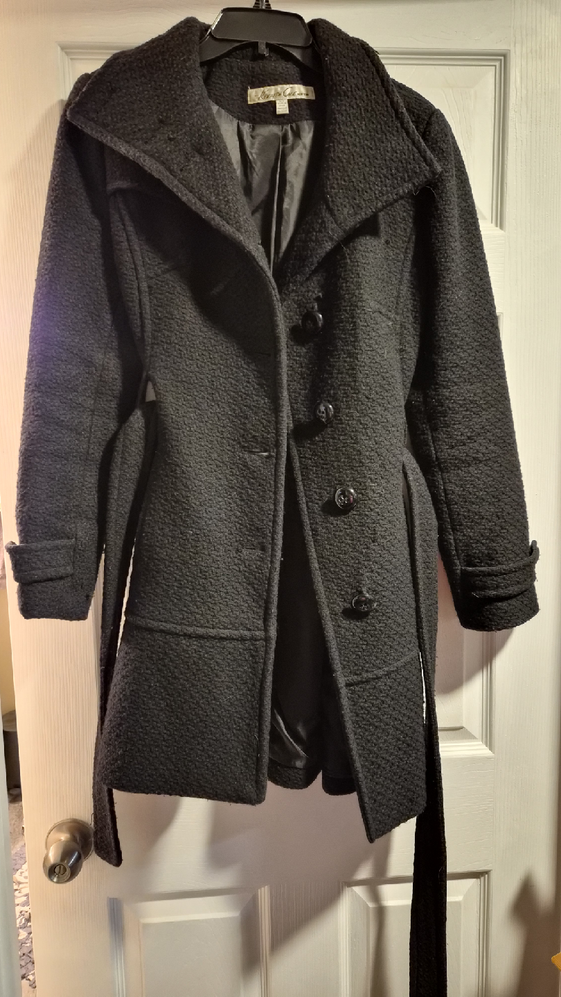 Kenneth Cole Black Wool Blend Belted Coat - M