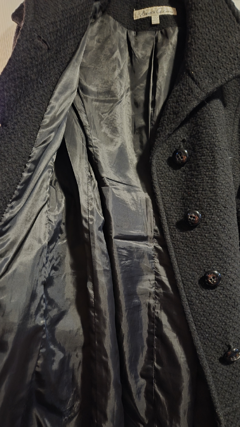 Kenneth Cole Black Wool Blend Belted Coat - M - photo 2