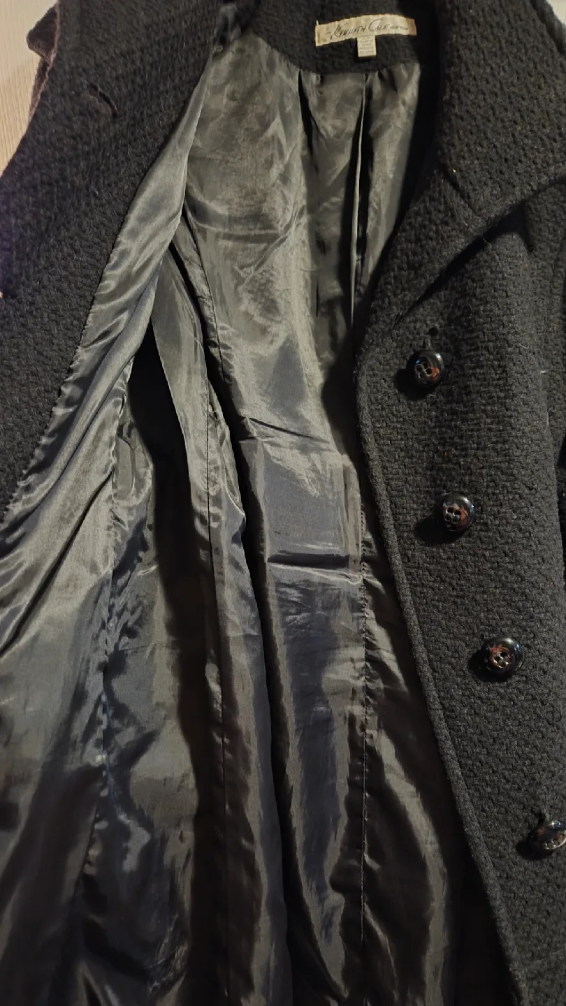 Kenneth Cole Black Wool Blend Belted Coat - M image indicator(2)