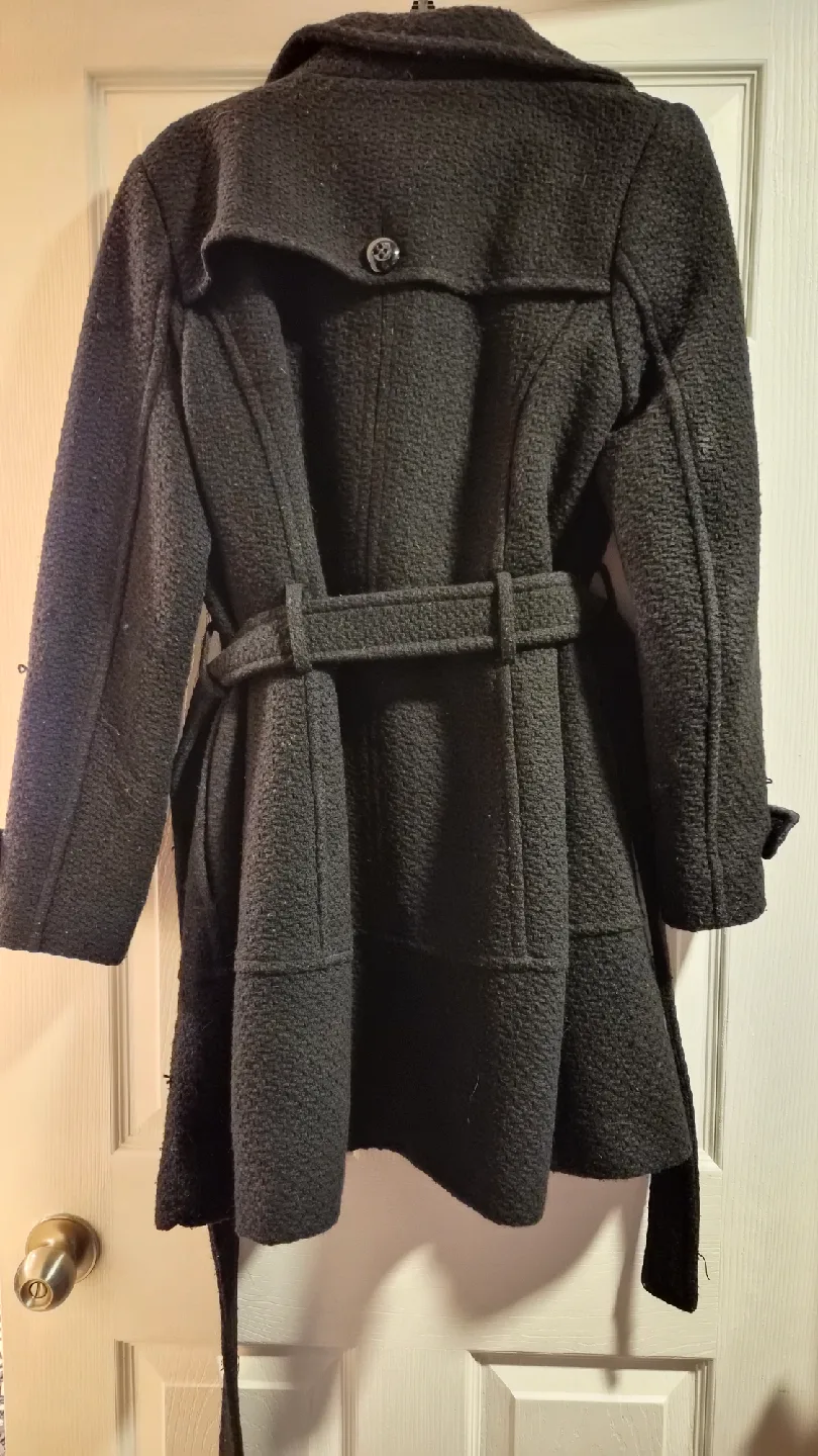 Kenneth Cole Black Wool Blend Belted Coat - M image indicator(4)