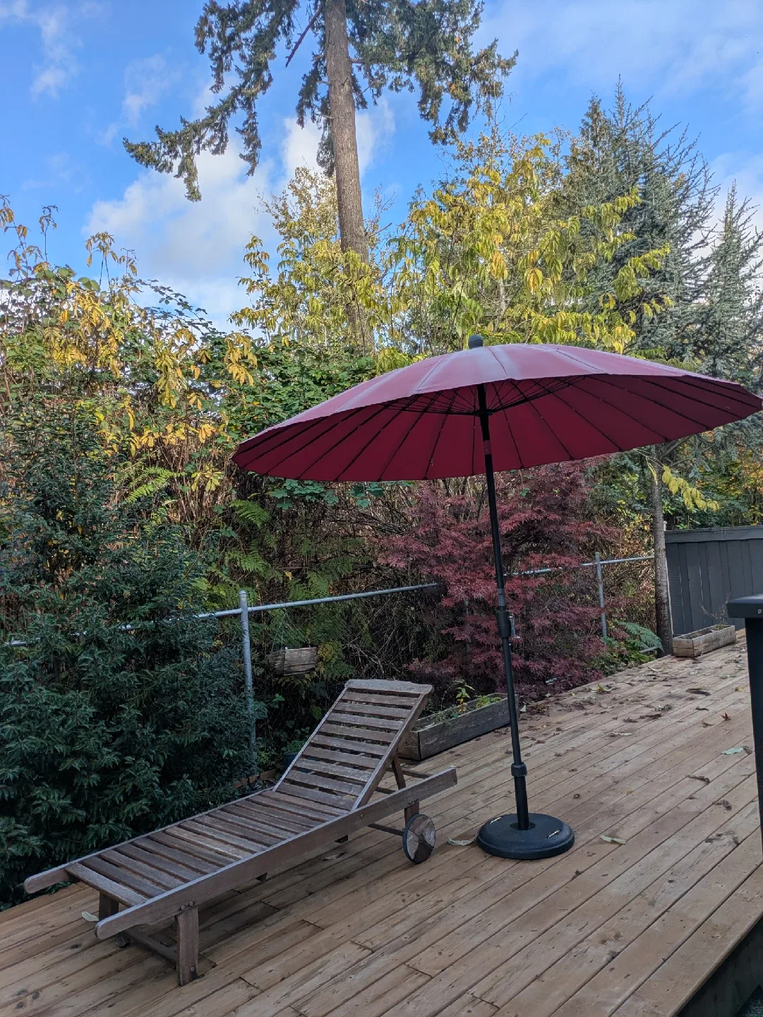 Chinese Parasol Patio Umbrella and Wooden Lounger image indicator(2)