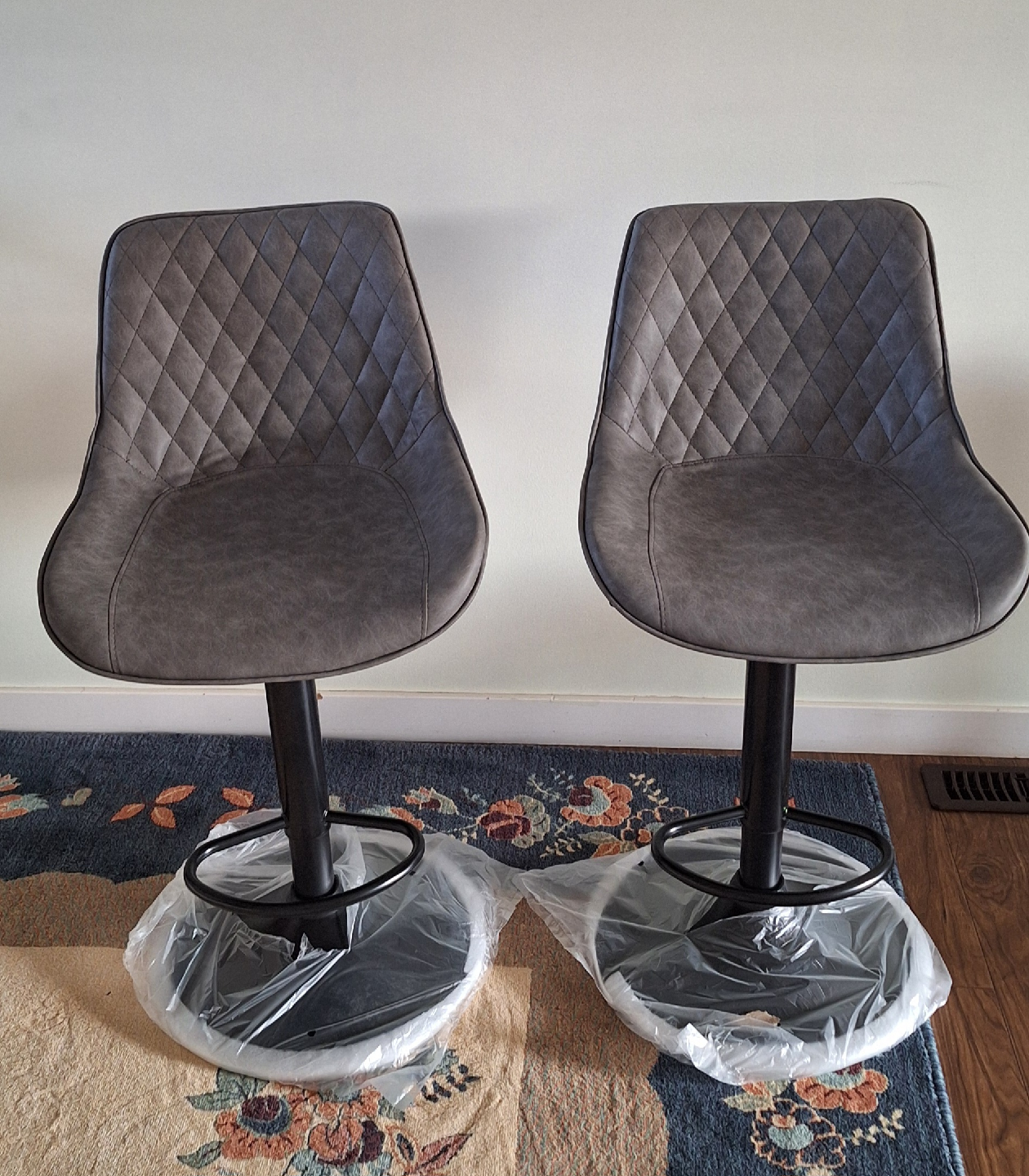 Grey Quilted Swivel Bar Stools