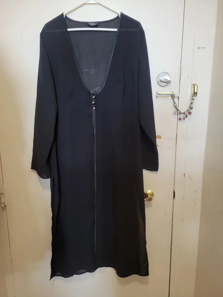 Long Sheer Dress Jacket with Side Slits thumbnail