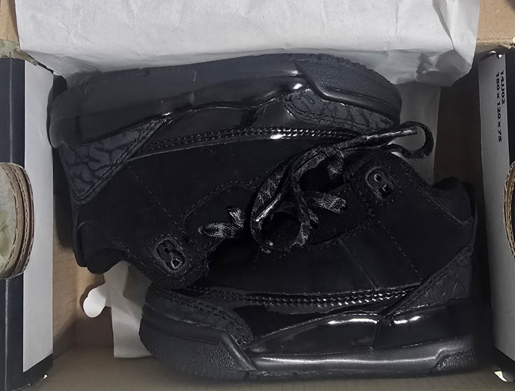 Jordan 3 Retro (TD) Black/Dark Charcoal, Size 4C