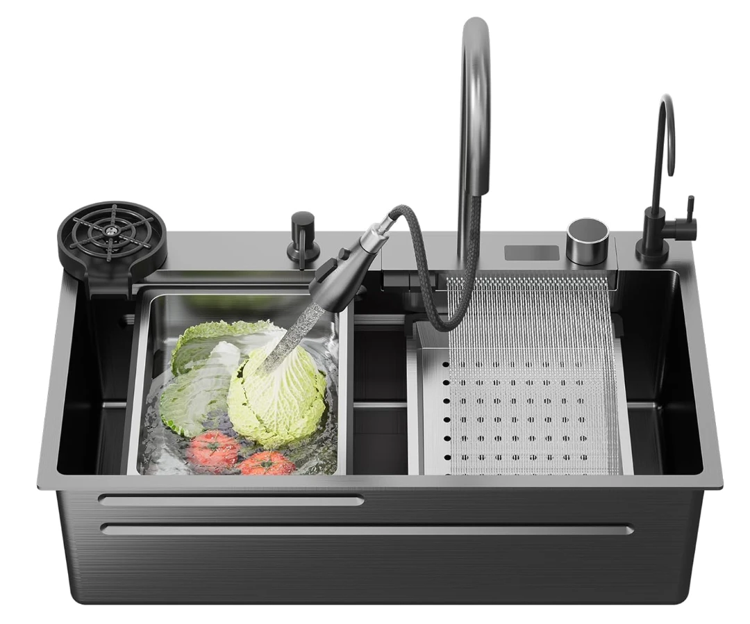 Waterfall Kitchen Sink (74*45) with Accessories