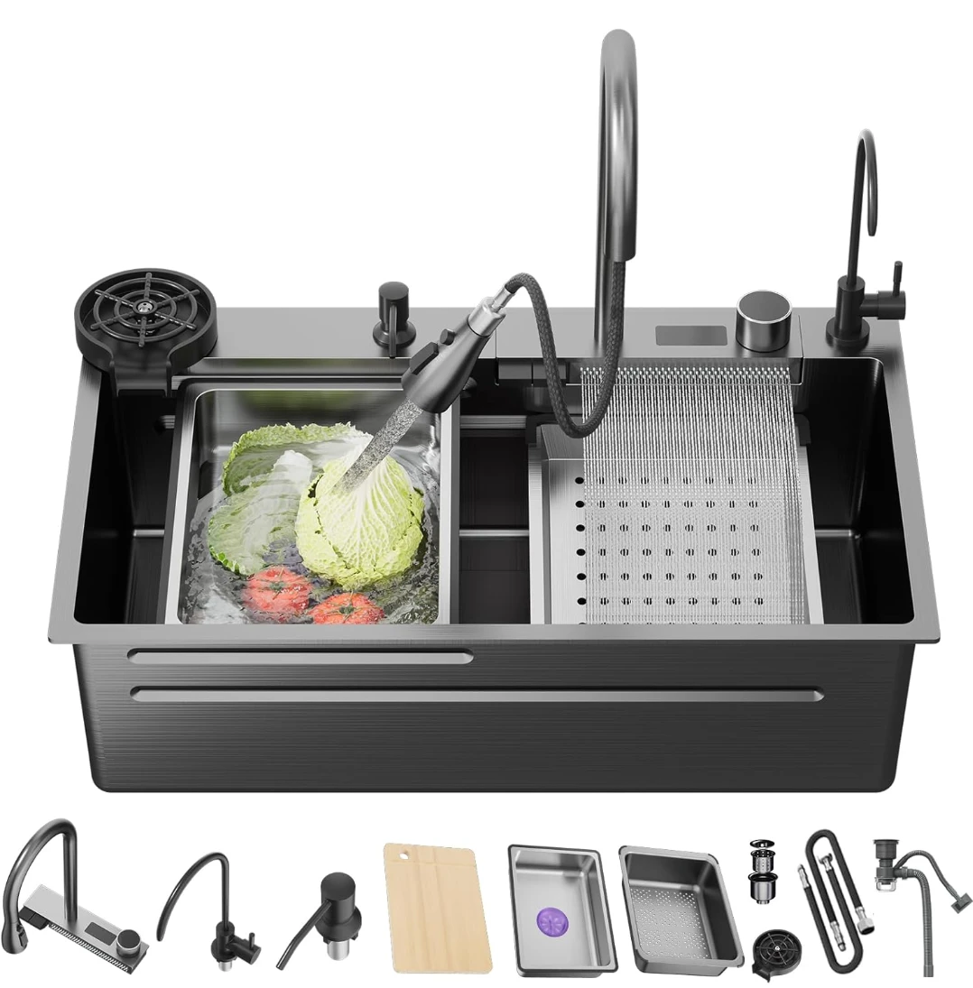 Waterfall Kitchen Sink (74*45) with Accessories - photo 2